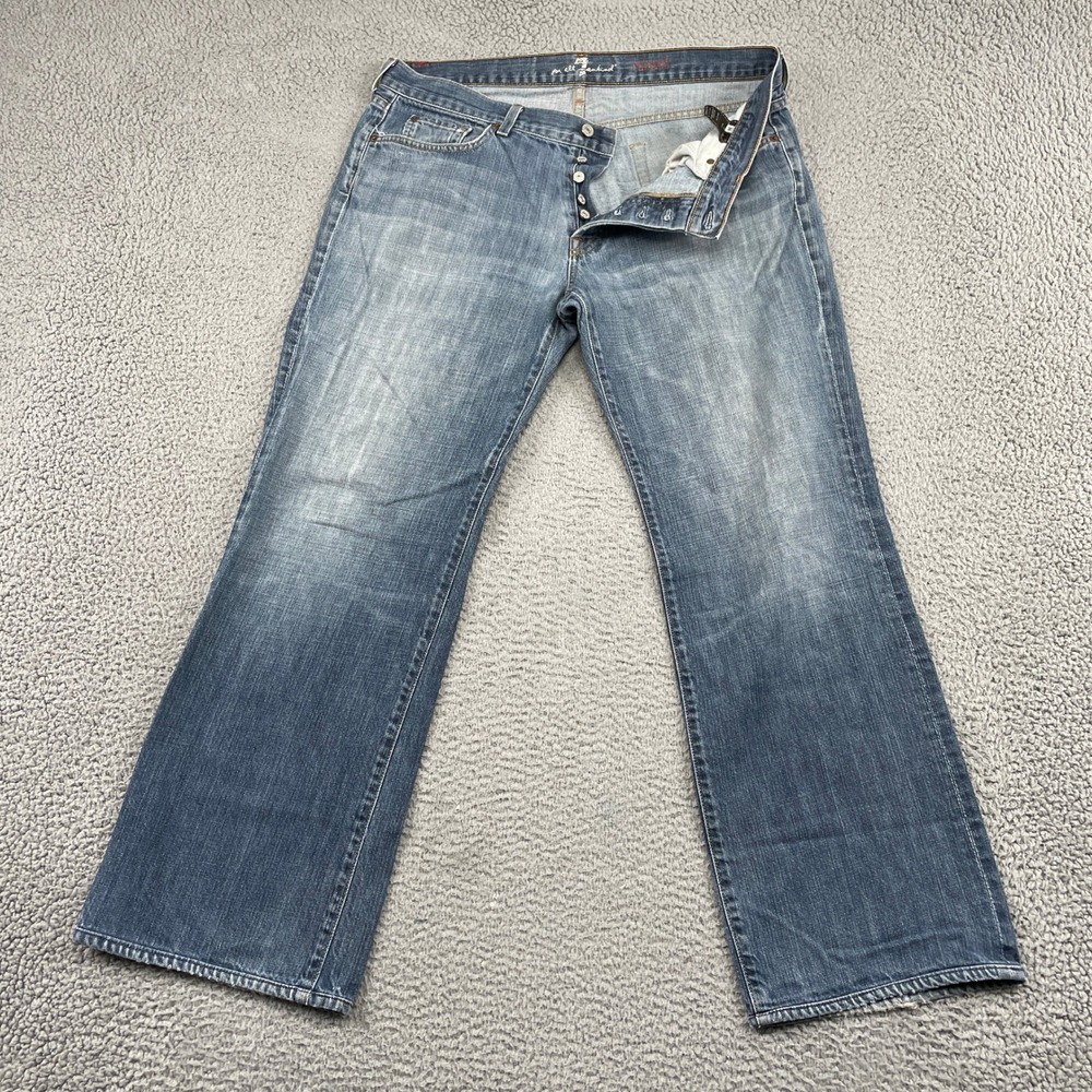 7 For All Mankind Jeans Mens 36 Blue Relaxed Fit Button Fly Denim Distressed